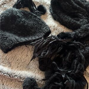 Chic Black Knit Hat and Scarf Set